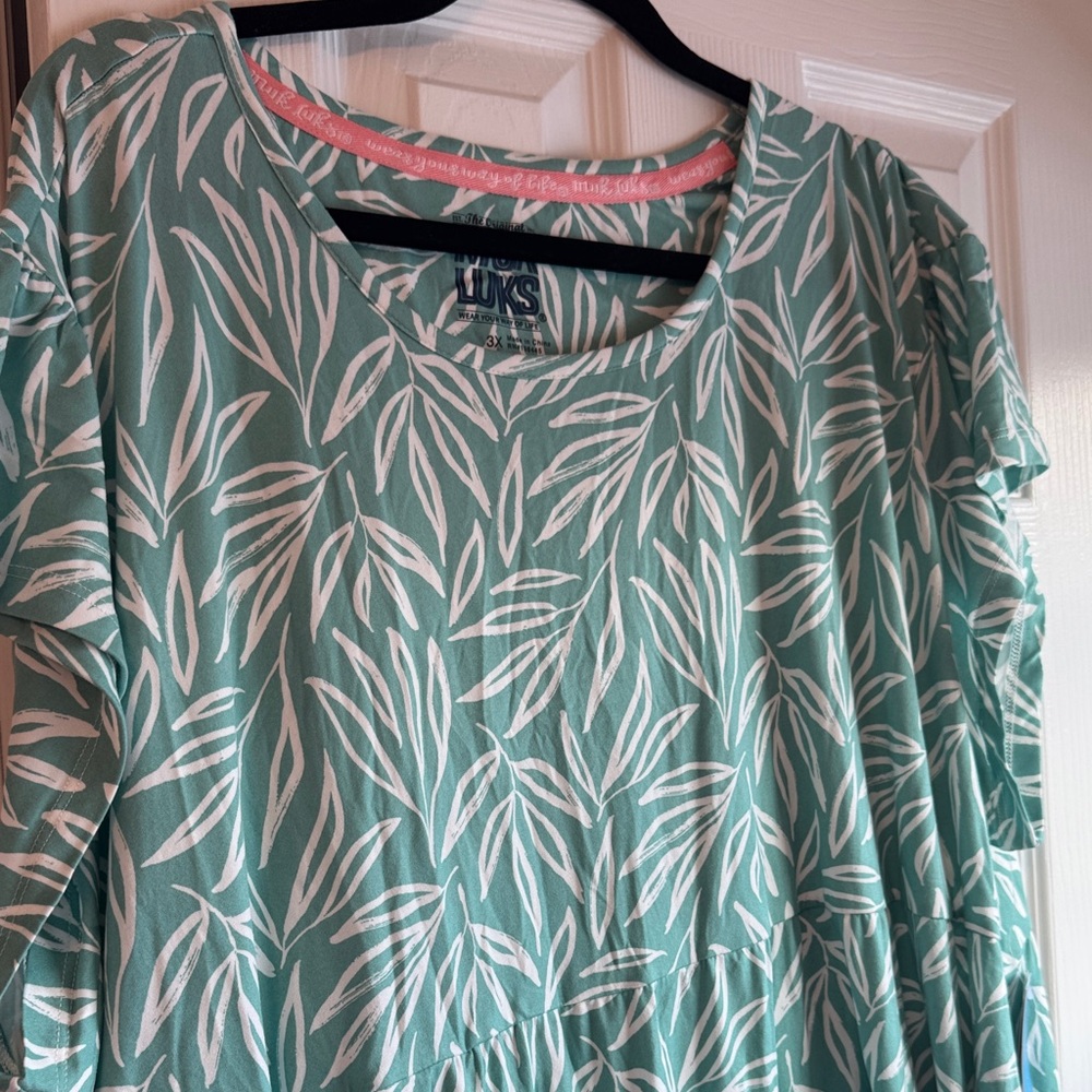 Max Studio Teal Leaf Pattern Midi Dress - Picture 2 of 5